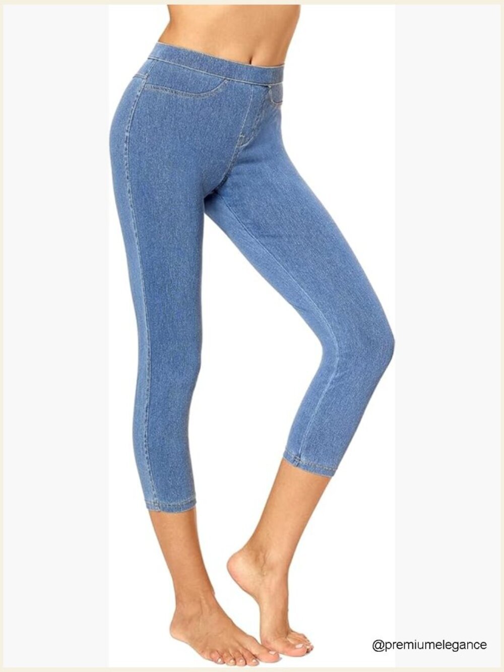 Classic Denim Capri Leggings with Pockets Stretch Pull On Pants